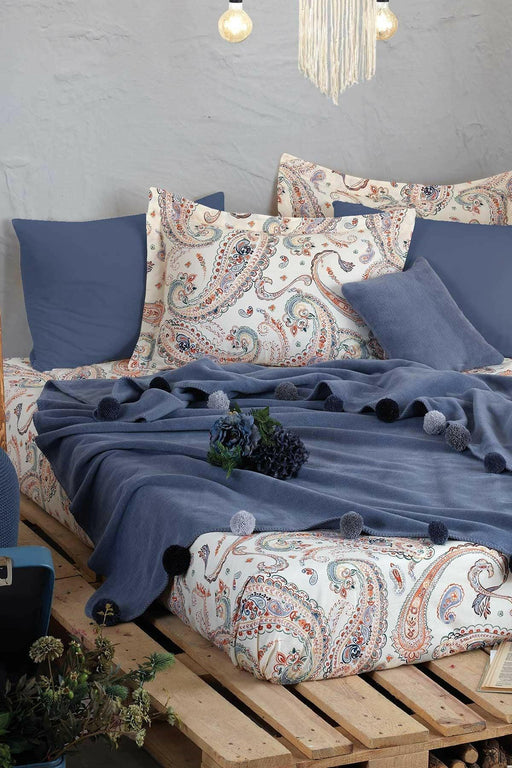 Boho Chic Çift Kişilik Battaniye Seti Cobalt Mavi - Luxurahome.com