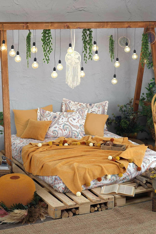 Boho Chic Çift Kişilik Battaniye Seti Hardal - Luxurahome.com