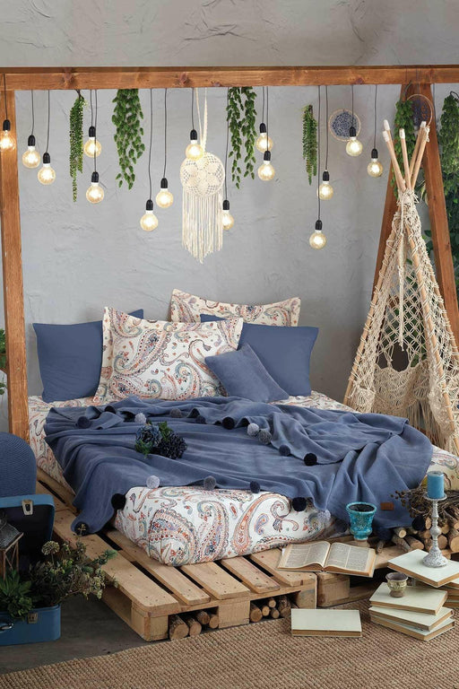 Boho Chic Çift Kişilik Battaniye Seti Cobalt Mavi - Luxurahome.com