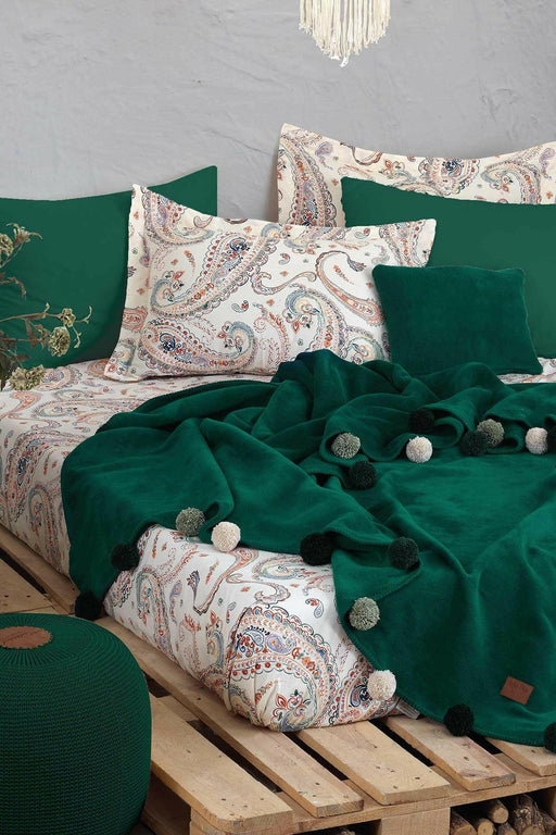 Boho Chic Çift Kişilik Battaniye Seti Zümrüt Yeşili - Luxurahome.com