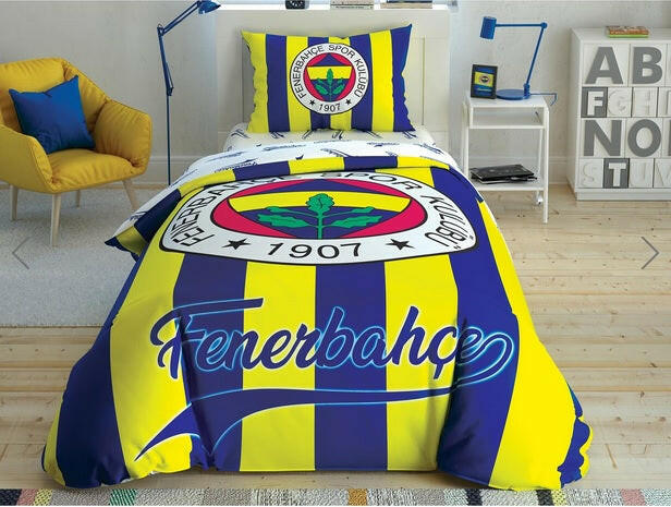 Taç Lizensiert Fenerbahçe Bettwäsche-Set für Einzelbett mit Streifen/Çubuklu