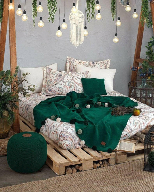 Boho Chic Çift Kişilik Battaniye Seti Zümrüt Yeşili - Luxurahome.com